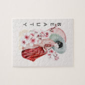 Japanische Geisha Wasserfarbe mit Kimono und Sakur Puzzle (Horizontal)