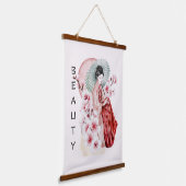 Japanische Geisha Wasserfarbe mit Kimono und Sakur Wandteppich Mit Holzrahmen (Gewinkelt)