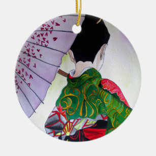 Japanische Geishakunst mit Kimono und Regenschirm Keramikornament