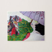 Japanische Geishakunst mit Kimono und Regenschirm Puzzle (Horizontal)