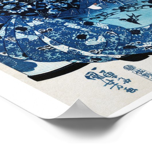 Japanische Geisya Frau, Kuniyoshi, Ukiyo-e Poster (Ecke)