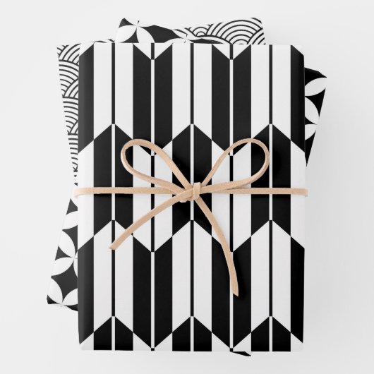 Japanische geometrische Muster in Schwarz und Weiß Geschenkpapier Set (Beispiel)