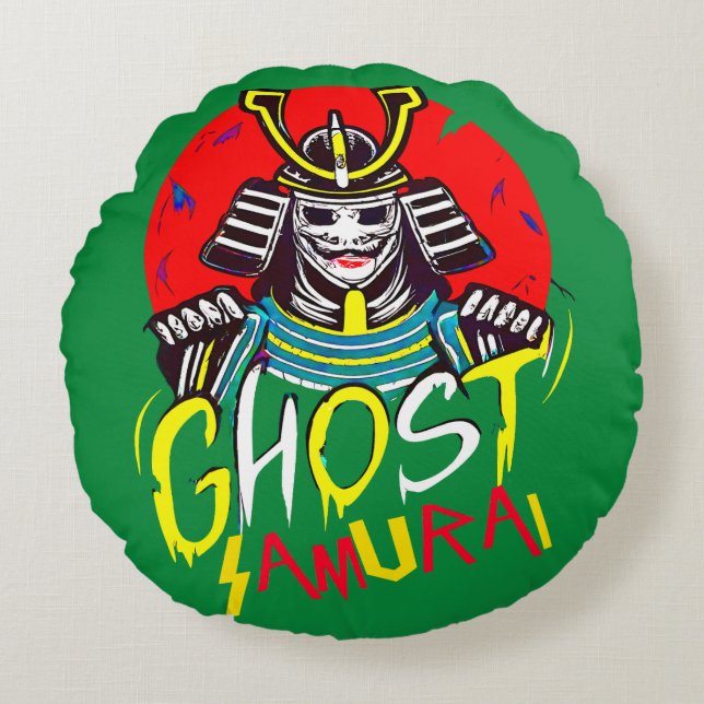 Japanische Ghost Samurai Kampfkunst im Retro-Stil Rundes Kissen (Vorderseite)