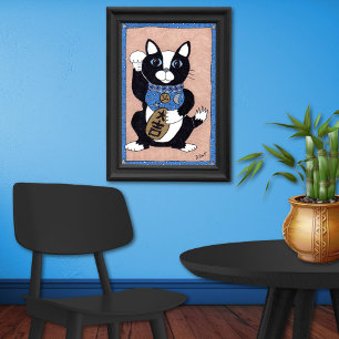 Japanische Glück-Tuxedo-Katze Maneki Neko Volkskun Poster