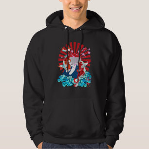 Japanische Grafische Koi Fisch Steigende Sun Sakur Hoodie