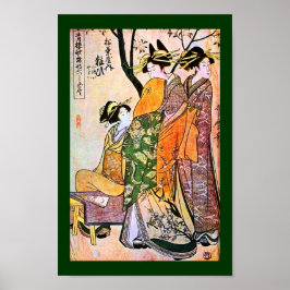 Japanische Gravur Drei Geisha 1911 Poster