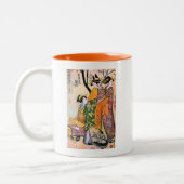 Japanische Gravur Drei Geisha 1911 Zweifarbige Tasse (Links)