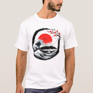 Japanische große Welle Mount Fuji Enso-Kreis-Kunst T-Shirt