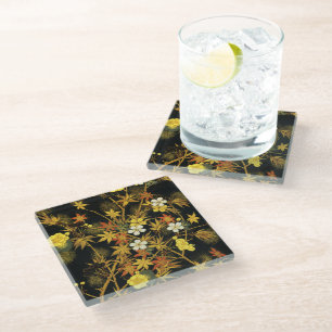 Japanische Herbstblätter Antique Botanical Glasuntersetzer