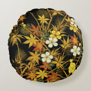 Japanische Herbstblätter Antique Botanical Rundes Kissen