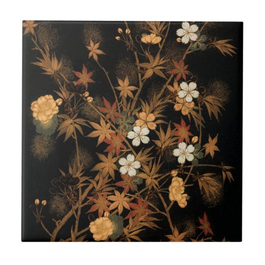 Japanische Herbstblumen & Baum Fliese (Vorderseite)