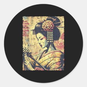 Japanische Hipster Geisha Katana Vintage Frauen Mä Runder Aufkleber