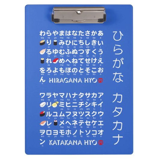 Japanische Hiragana- u. Katakanatabelle (Sushi) Klemmbrett (Vorderseite)