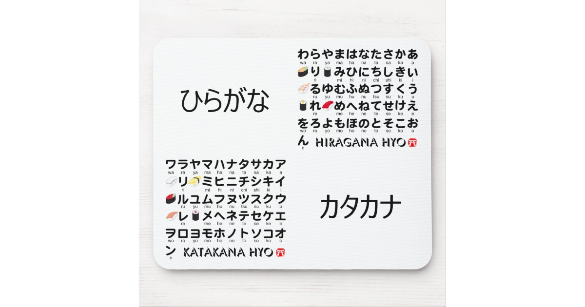 Japanische Hiragana U Katakanatabelle Sushi Mousepad Zazzle De Japanische Hiragana U Katakanatabelle Sushi Mousepad Zazzle De