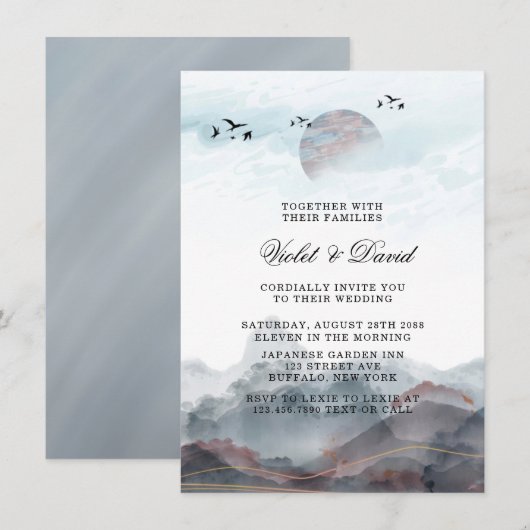 Japanische Hochzeit der Wasserfarbe Einladung (Vorne/Hinten)