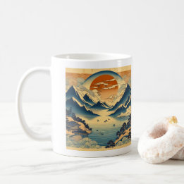 Japanische Holzschnitt-Berg-Sonnenuntergang-Tempel Kaffeetasse