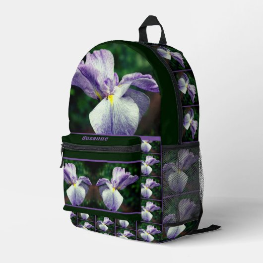 Japanische Iris-Blume entfaltet sich Personalisier Bedruckter Rucksack (Rückseitige Ecke Rechts)