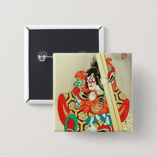 Japanische Kabuki Warrior Schauspieler Samurai Man Button (Vorne & Hinten)