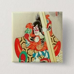 Japanische Kabuki Warrior Schauspieler Samurai Man Button