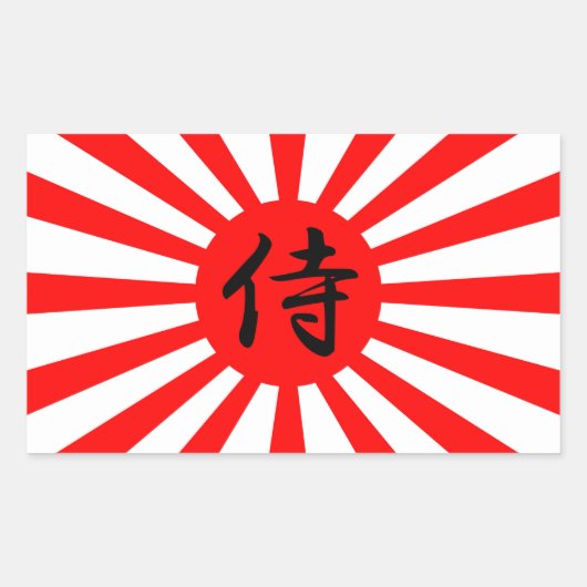Japanische Kaiserflagge mit Samurai-Kanji-Symbol Rechteckiger Aufkleber (Vorderseite)