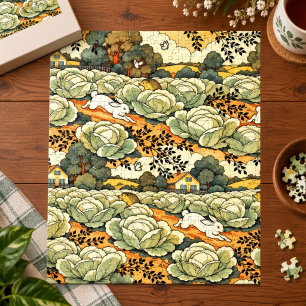 Japanische Kaninchen in einem Kohlkopf Garten Puzzle