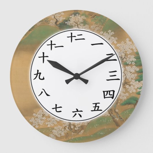 Japanische Kanji-Nummern Clock Sakura Blume Blosso Große Wanduhr (Vorderseite)