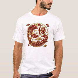 **Japanische Kanji Yu Exzellenz Rot Gold Welle Kun T-Shirt