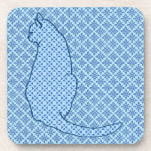Japanische Katze - Blue Kimono Print Getränkeuntersetzer (Vorderseite)
