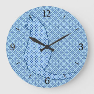 Japanische Katze - Blue Kimono Print Große Wanduhr