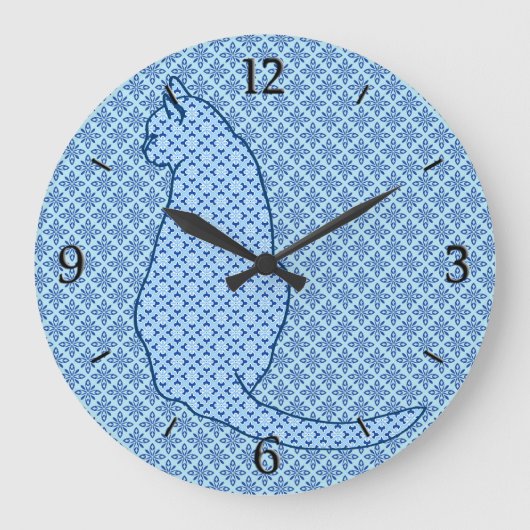 Japanische Katze - Blue Kimono Print Große Wanduhr (Vorderseite)