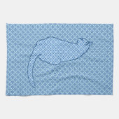 Japanische Katze - Blue Kimono Print Handtuch (Horizontal)
