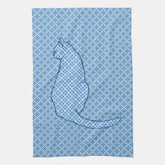 Japanische Katze - Blue Kimono Print Handtuch (Vertikal)