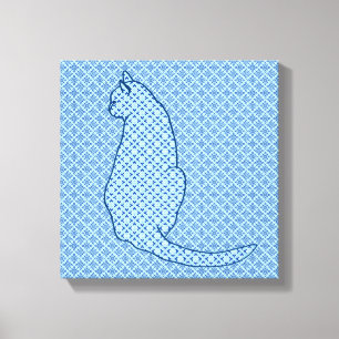 Japanische Katze - Blue Kimono Print Leinwanddruck