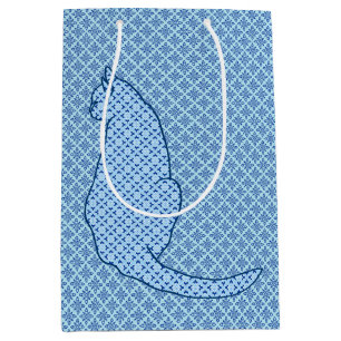 Japanische Katze - Blue Kimono Print Mittlere Geschenktüte