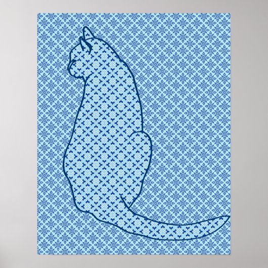 Japanische Katze - Blue Kimono Print Poster (Vorne)