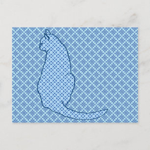 Japanische Katze - Blue Kimono Print Postkarte