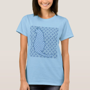 Japanische Katze - Blue Kimono Print T-Shirt