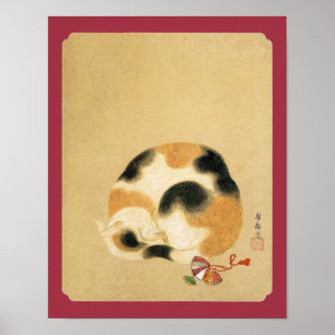 Japanische Katze Calico, Hanabusa Itchō Poster