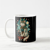 Japanische Katze Cherry Blossom Samurai Moonlight Kaffeetasse (Links)