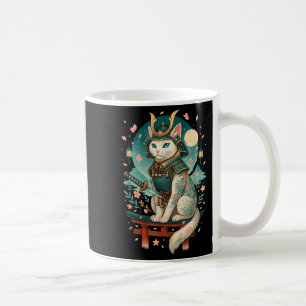 Japanische Katze Cherry Blossom Samurai Moonlight Kaffeetasse