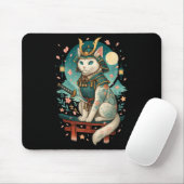 Japanische Katze Cherry Blossom Samurai Moonlight Mousepad (Mit Mouse)