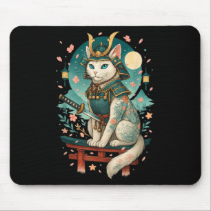 Japanische Katze Cherry Blossom Samurai Moonlight Mousepad