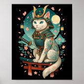 Japanische Katze Cherry Blossom Samurai Moonlight Poster (Vorne)