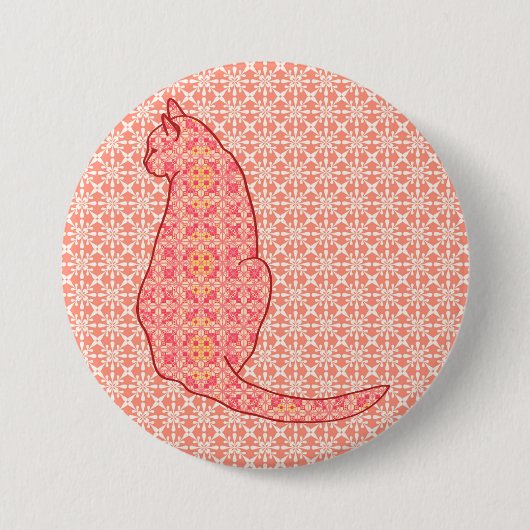 Japanische Katze - Coral Orange Batik Button (Vorderseite)
