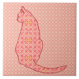 Japanische Katze - Coral Orange Batik Fliese