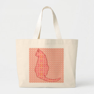 Japanische Katze - Coral Orange Batik Jumbo Stoffbeutel