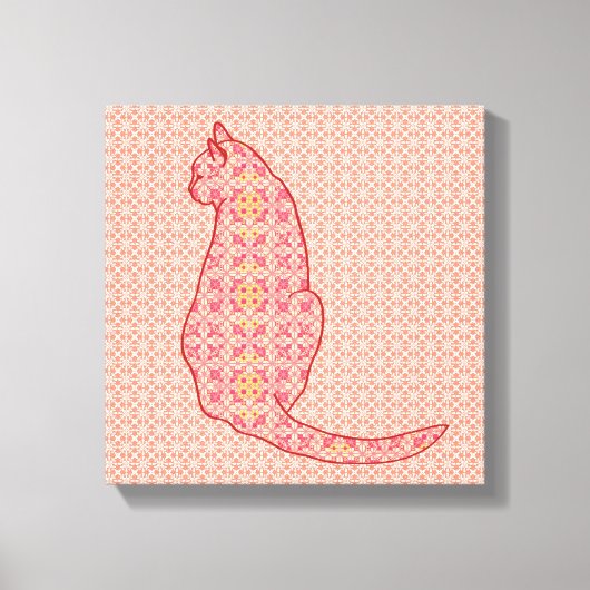 Japanische Katze - Coral Orange Batik Leinwanddruck (Vorderseite)