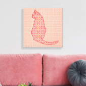 Japanische Katze - Coral Orange Batik Leinwanddruck (Insitu (Wohnzimmer))