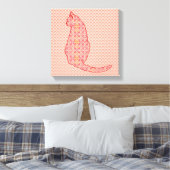 Japanische Katze - Coral Orange Batik Leinwanddruck (Insitu (Schlafzimmer))