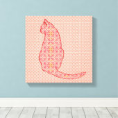 Japanische Katze - Coral Orange Batik Leinwanddruck (Insitu (Holzboden))